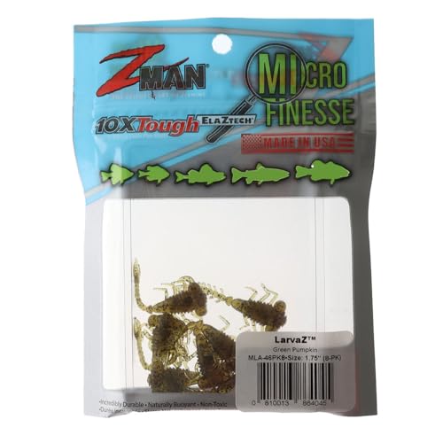 Z-MAN Larvaz 1.75 Inch Green Pumpkin 8 Pack Micro Finesse Bait